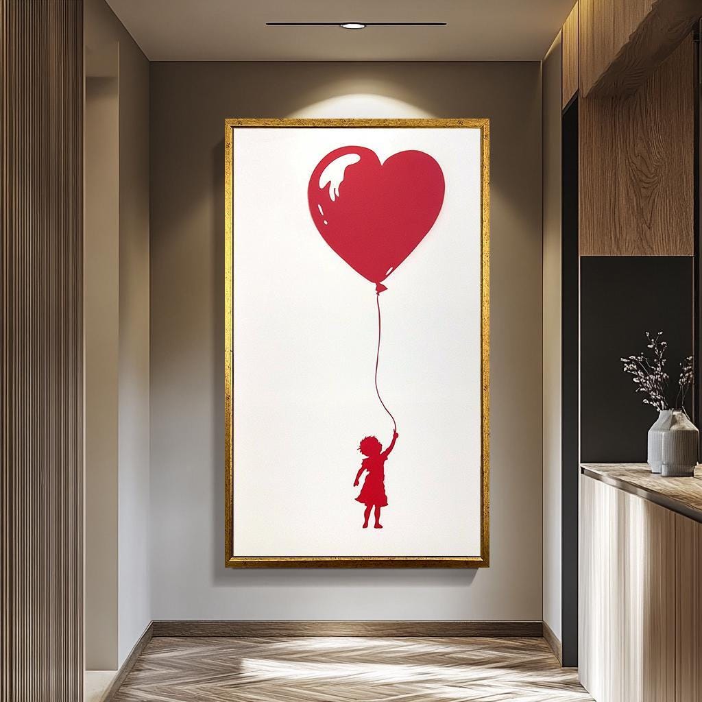 Red Balloon Girl Wall Art – Banksy Inspired Minimalist Canvas Art | Urban Wall Decor