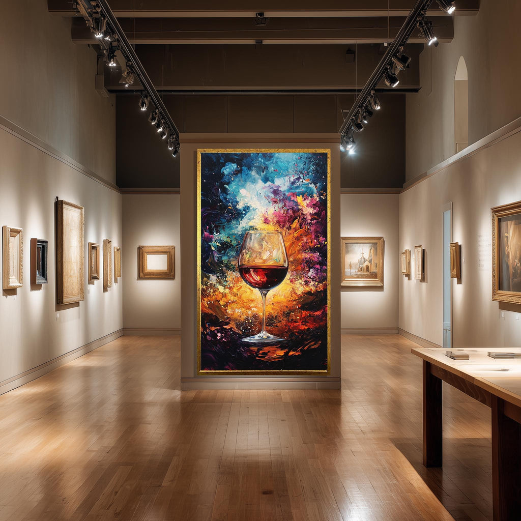 Red Wine Glass Canvas – Abstract Color Explosion Wall Art for Kitchen & Dining Room