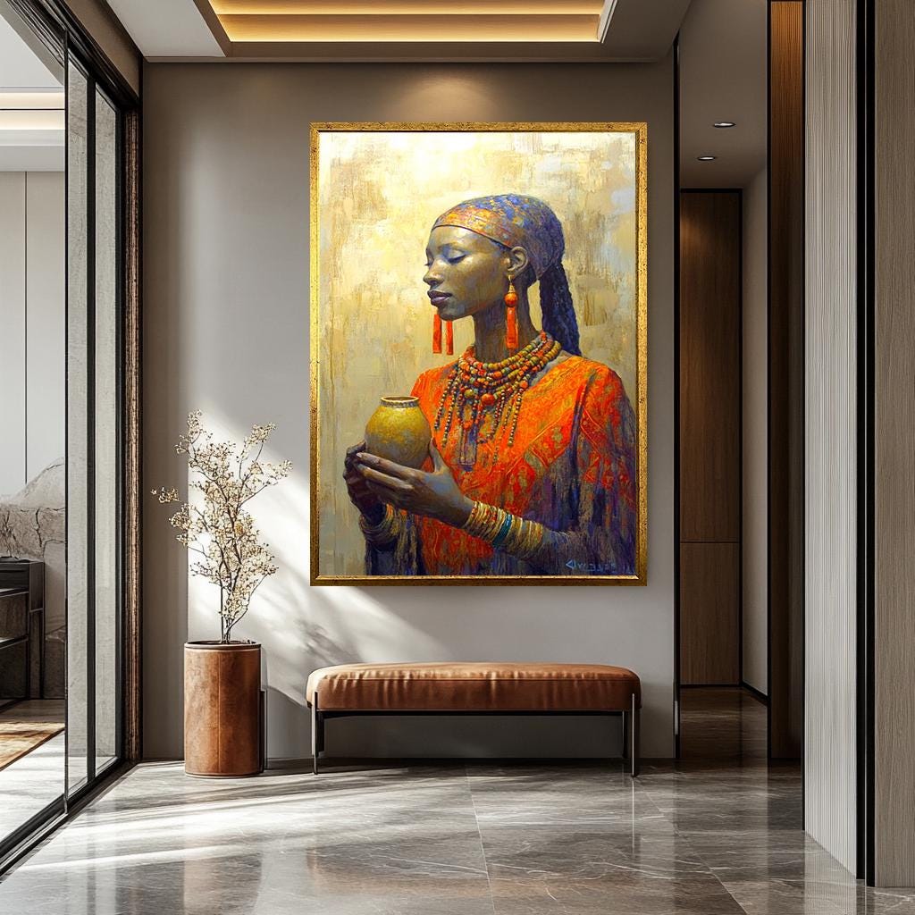 African Woman Wall Art – Vibrant Portrait Print | Black Woman Artwork Canvas