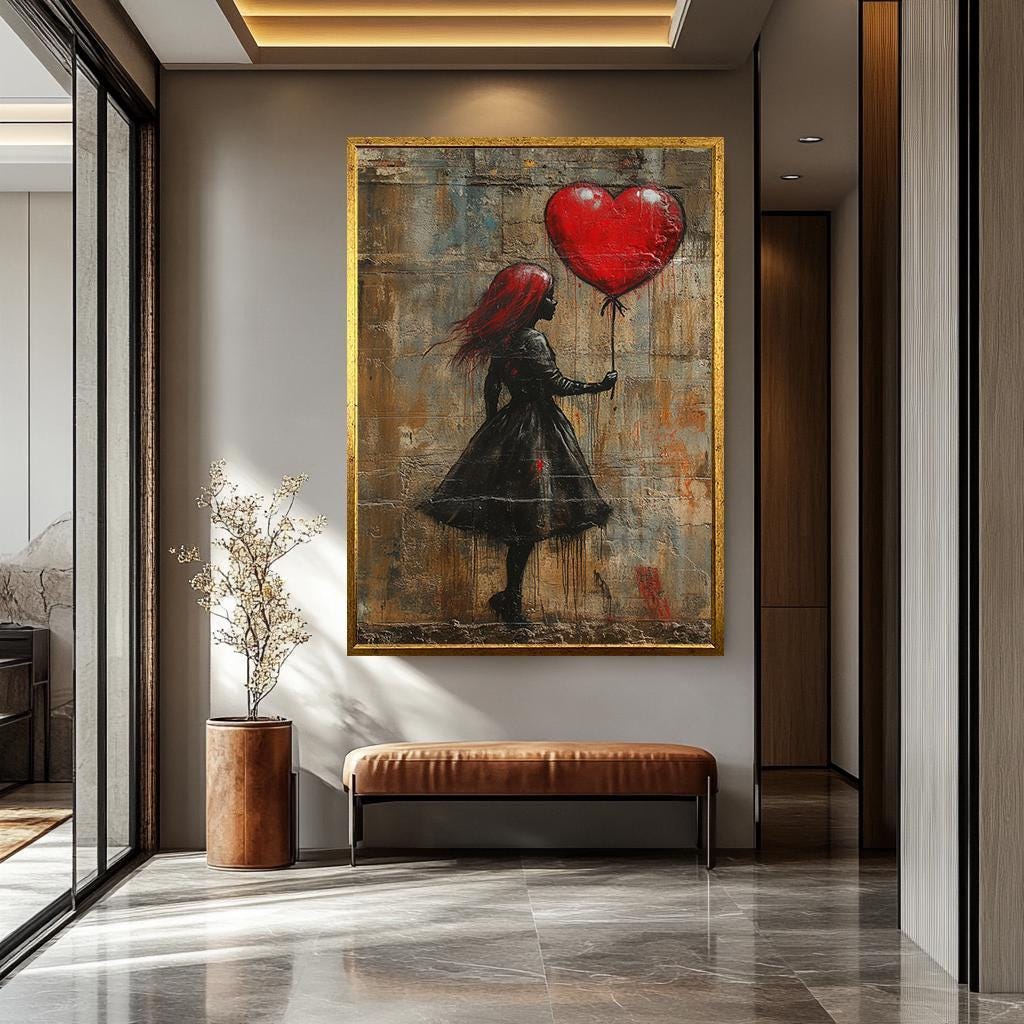 Banksy Wall Art – Urban Graffiti Canvas | Girl Balloon Painting on Modern Street Canvas