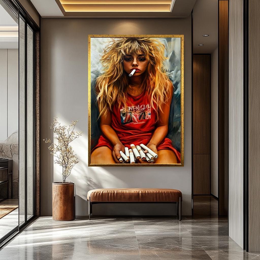 Woman Smoking Wall Art – Girl Canvas Print | Feminine Portrait Art | Retro Canvas