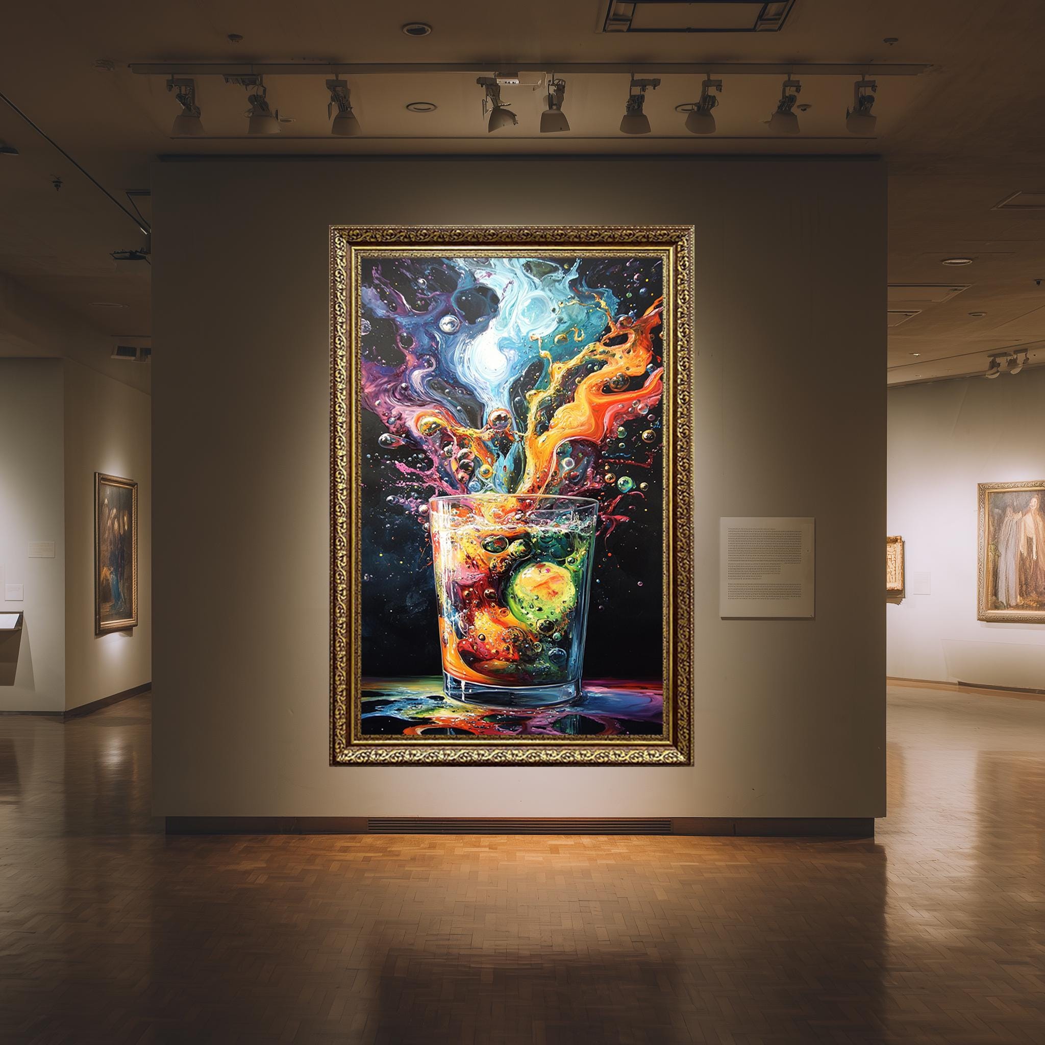 Colorful Cocktail Canvas – Bold Abstract Bar Artwork with Ice Cubes & Vibrant Splash Print