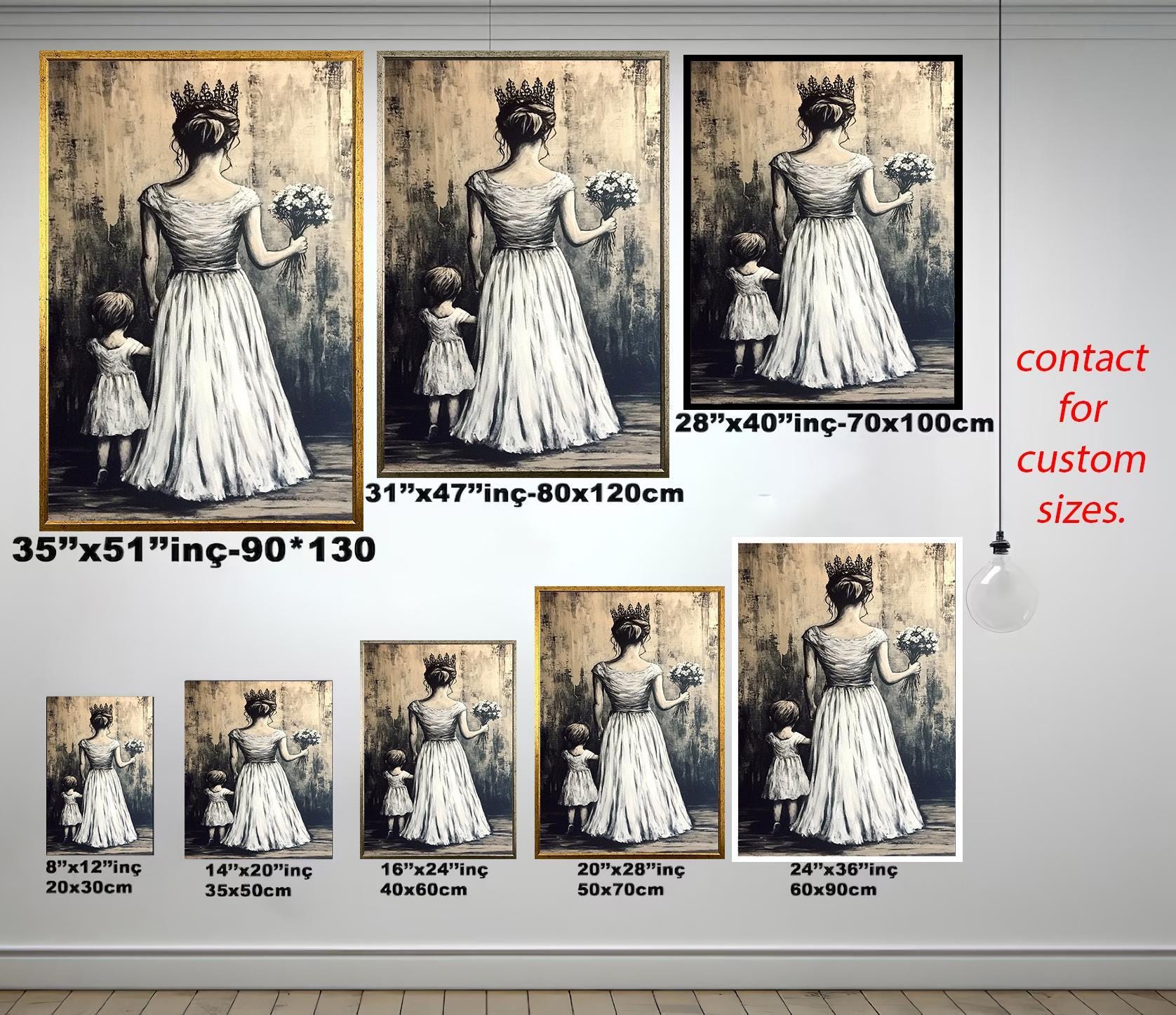 Mother and Child Wall Art - Black and White Canvas Print | Graffiti Wall Art Decor