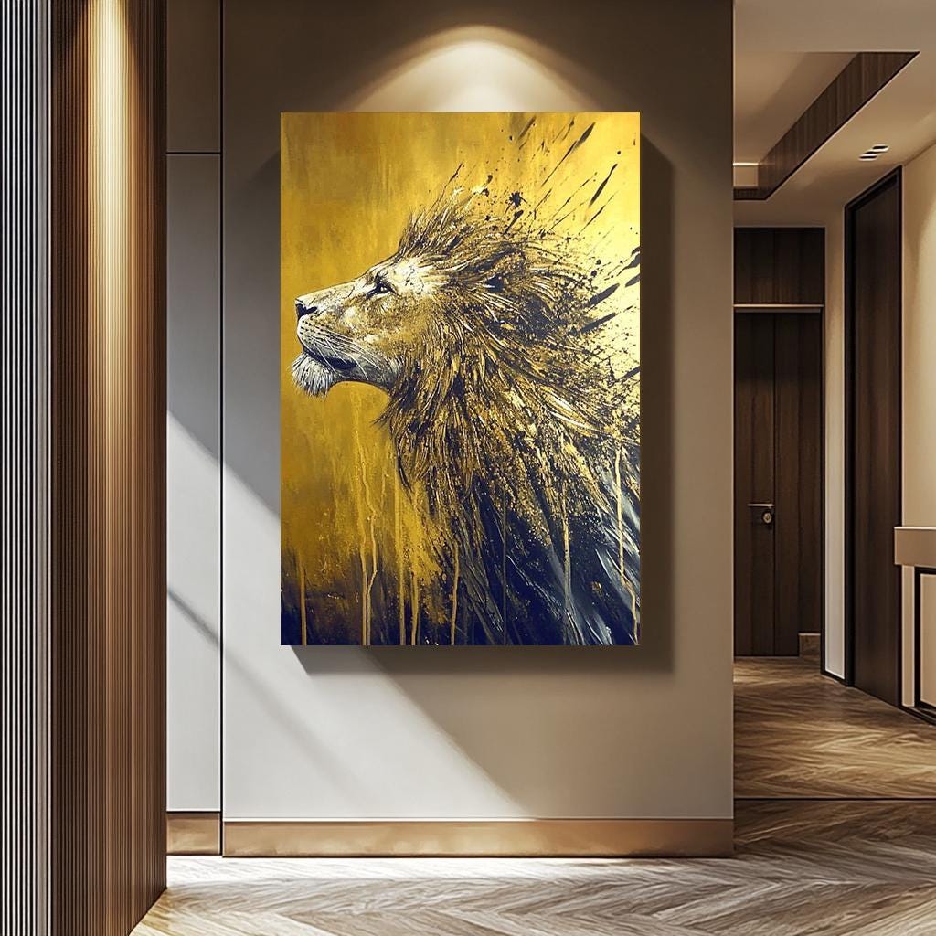 Lion Wall Decor – Abstract Lion Art Canvas Painting | Luxury Wildlife Wall Art
