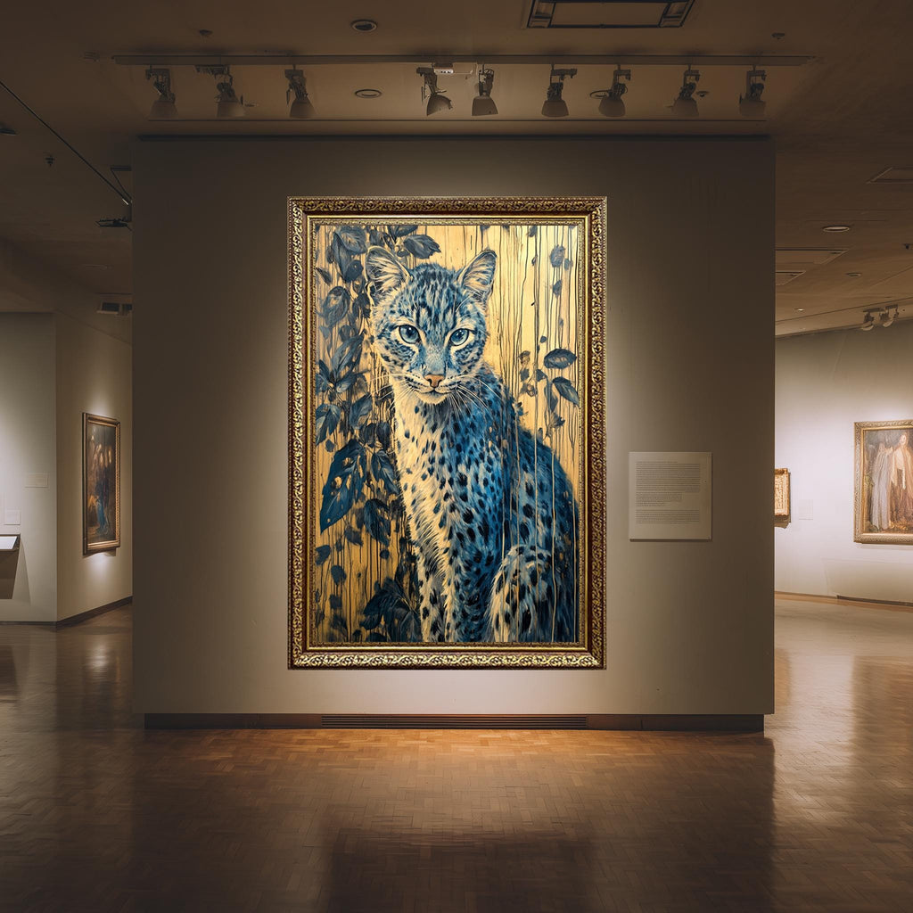 Blue Leopard Wall Art – Wildlife Canvas Print with Botanical Jungle Design