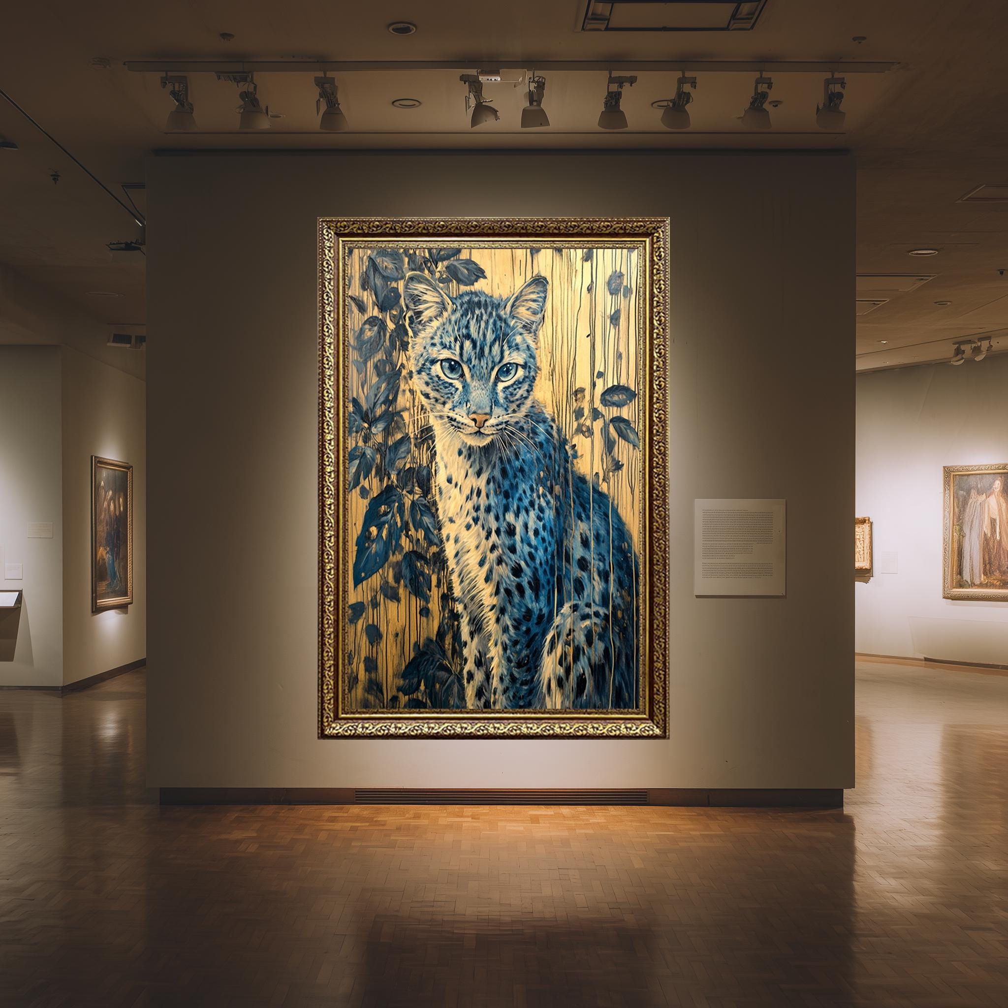 Blue Leopard Wall Art – Wildlife Canvas Print with Botanical Jungle Design