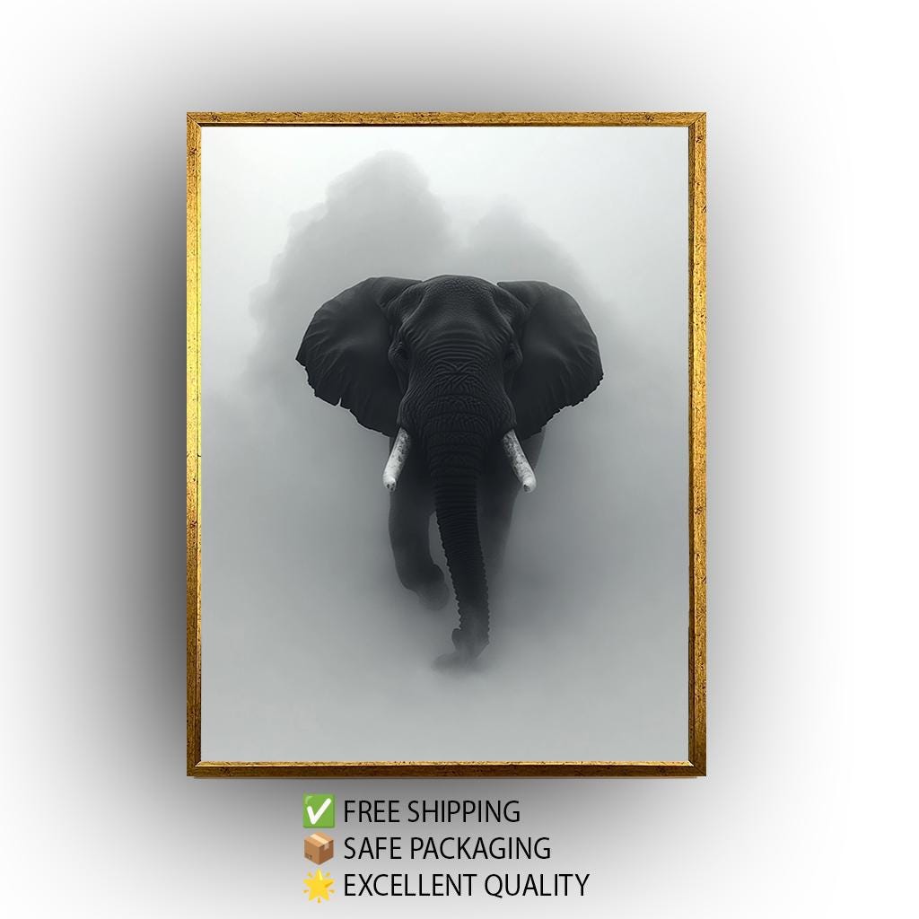 Elephant Canvas Print – Monochrome Animal Wall Art | Wildlife Decor, Safari Accent