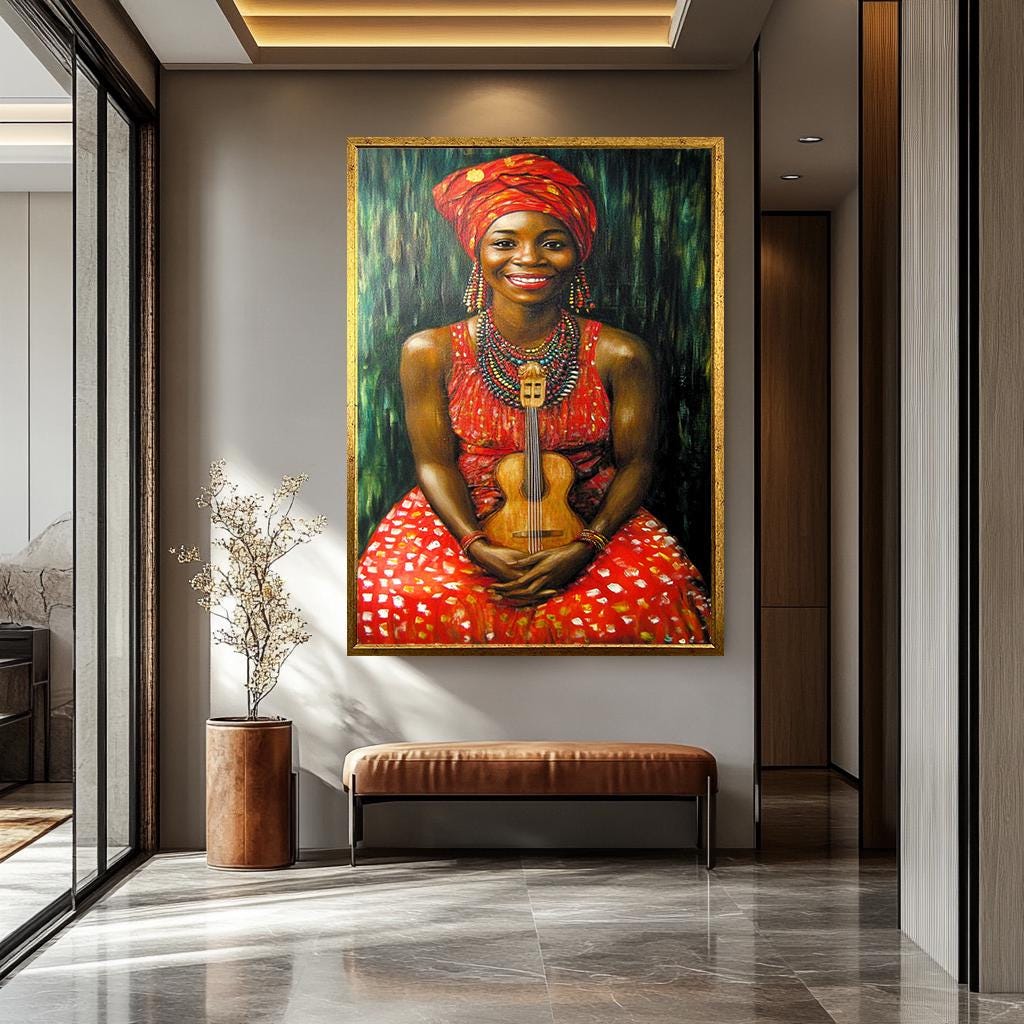 African Women Wall Art – Colorful Female Portrait Painting | Joyful Cultural Canvas