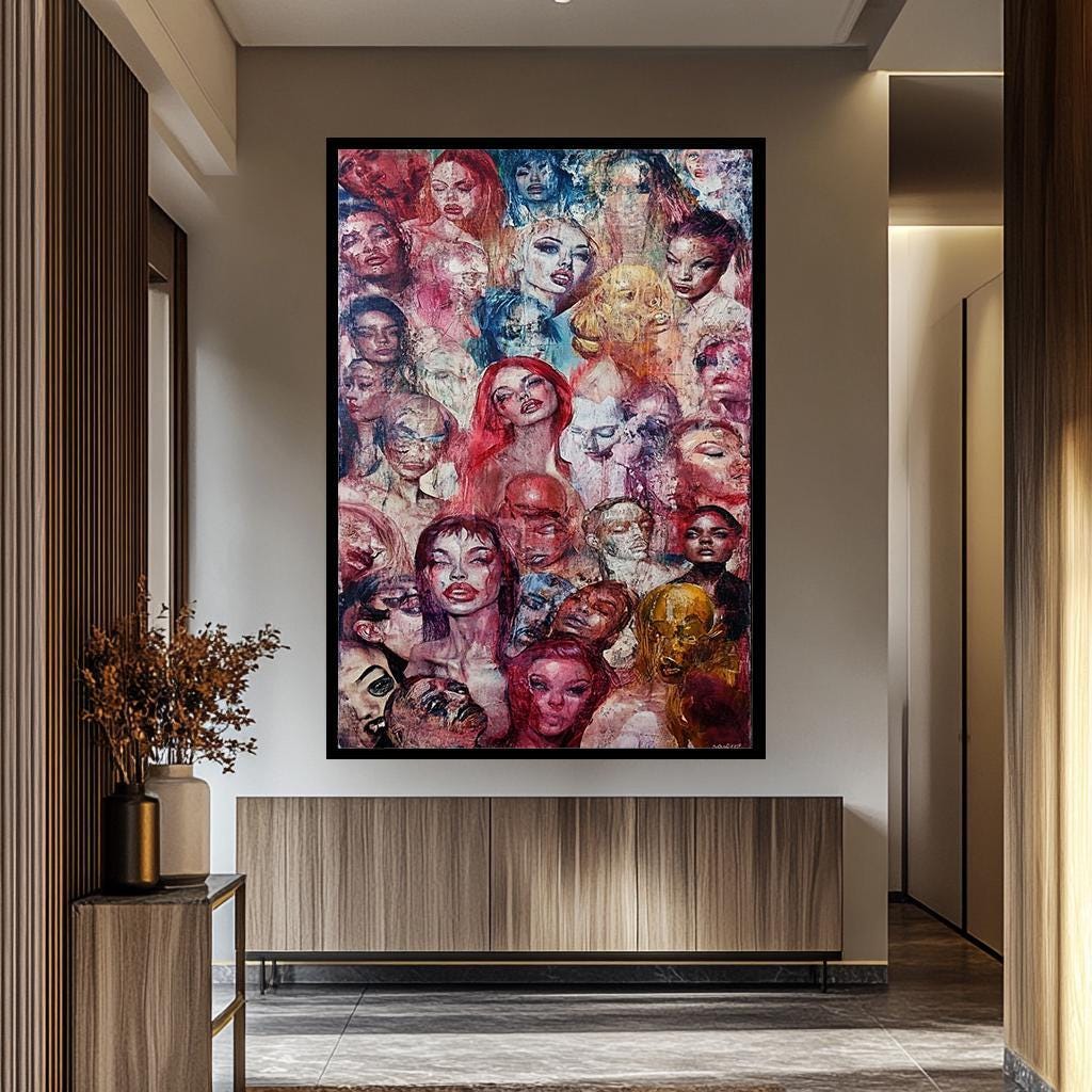 Surreal Faces Wall Art - Bold Pop Art Decor | Unique Canvas Prints & Vibrant Floral Painting