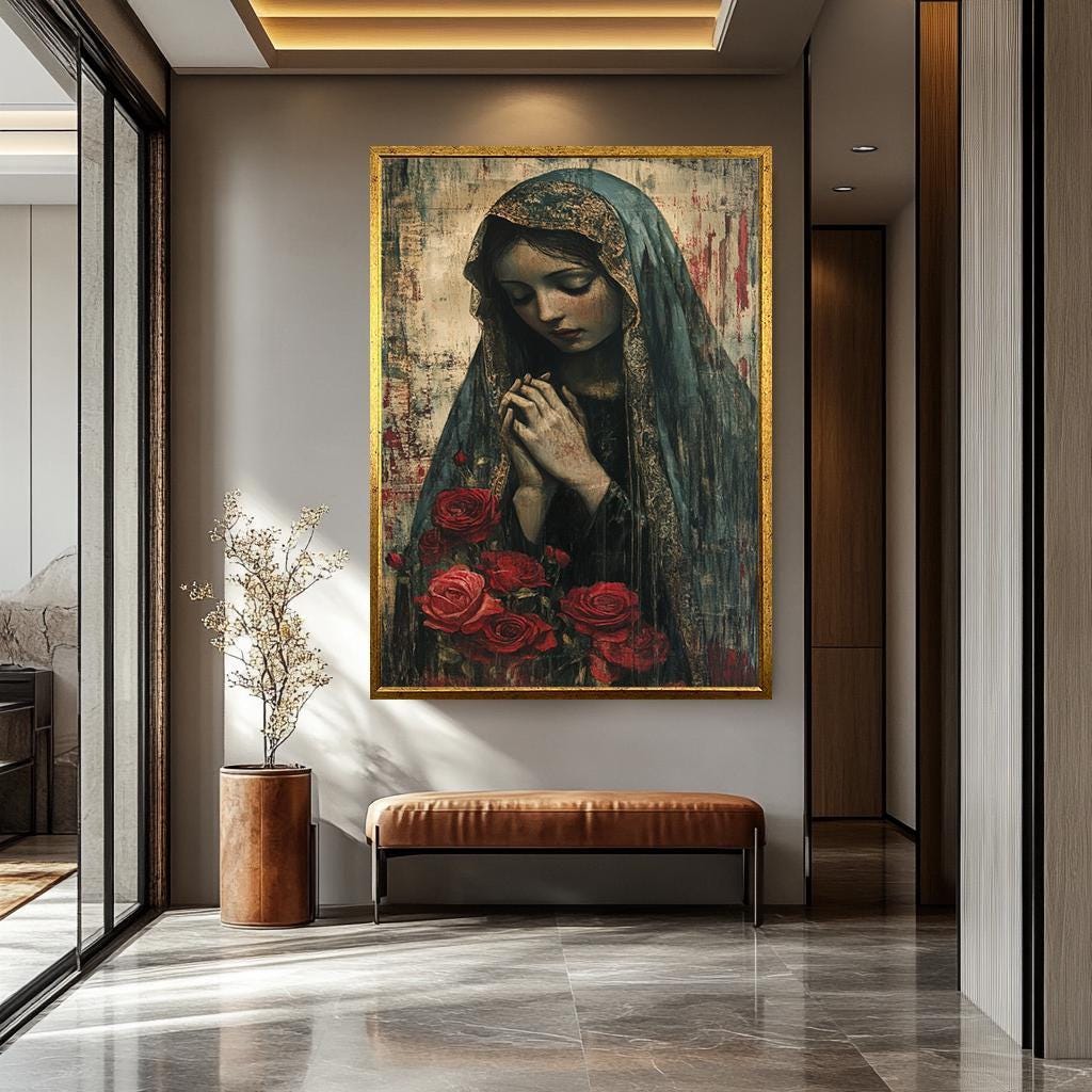 Virgin Mary Wall Art – Mother Mary Canvas Print | Modern Religious Decor Gift