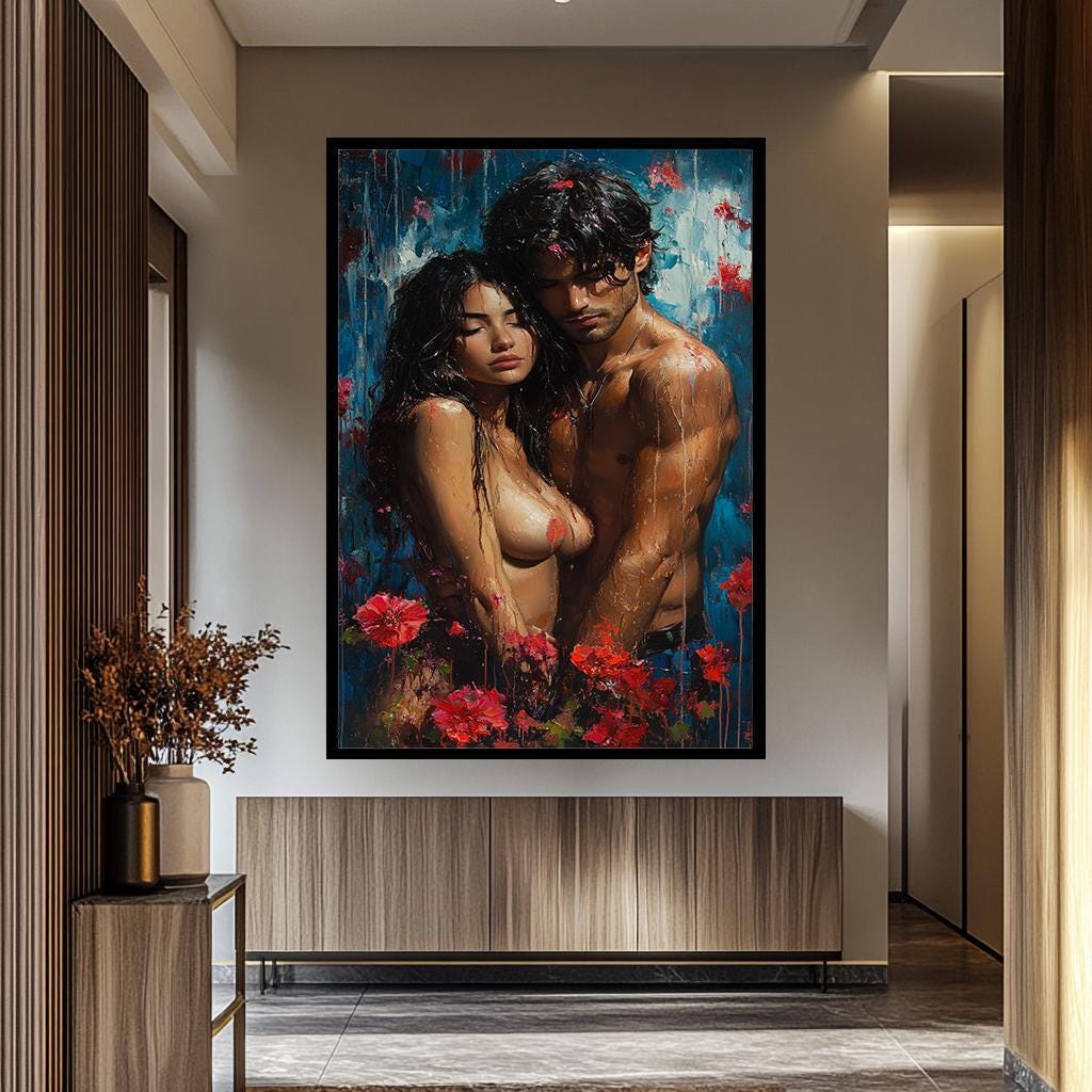 Sensual Canvas Wall Art - Passionate Couple Artwork | Bold Romantic Decor
