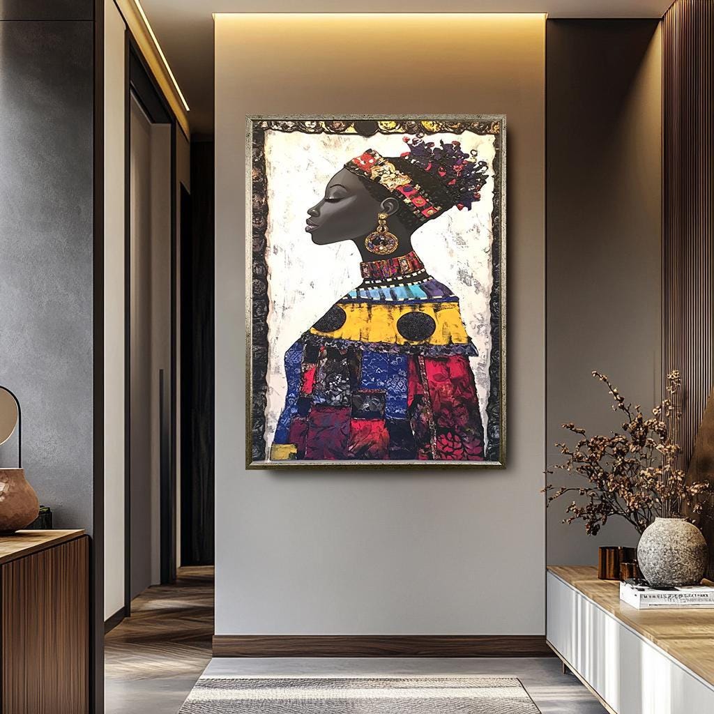 African Women Wall Art – Colorful Cultural Portrait on Canvas | Vibrant African Style Artwork