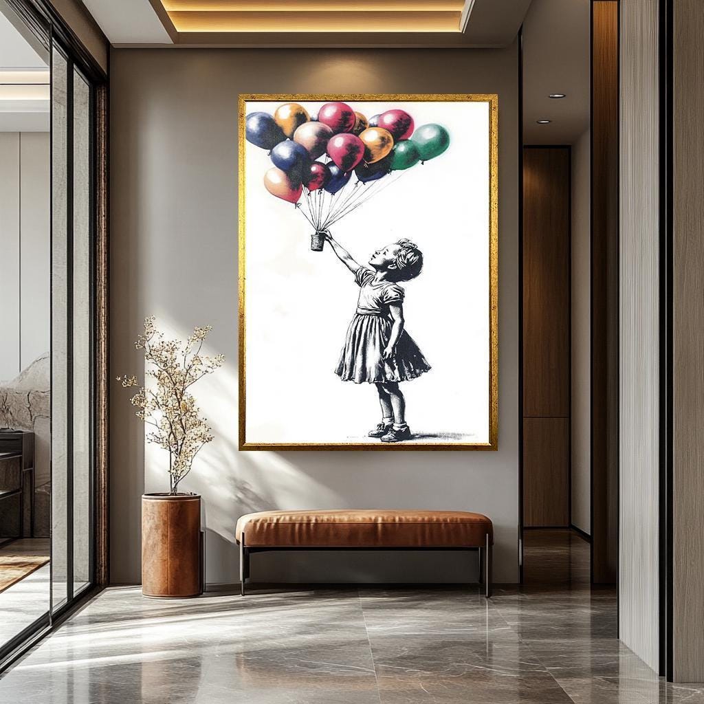 Banksy Balloon Wall Art - Colorful Balloon Girl Canvas | Hand-Painted Graffiti Decor