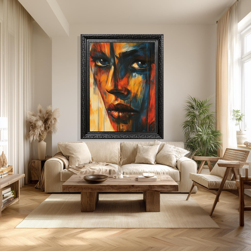 Abstract Face Canvas – Bold Expressive Art with Vibrant Red Blue Orange Tones