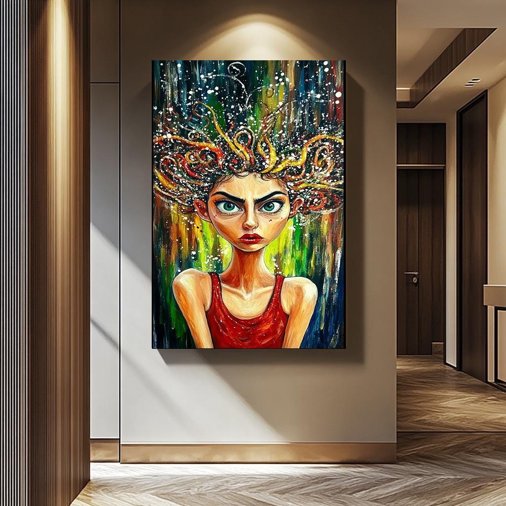 Weird Abstract Portrait – Bold Pop Art Wall Art | Colorful Female Portrait Canvas