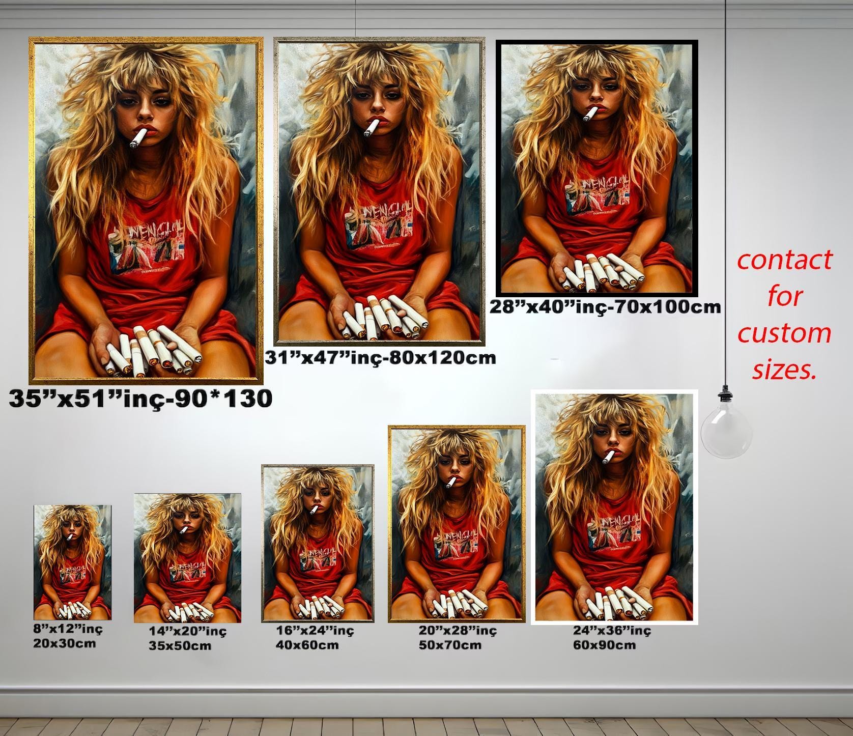 Woman Smoking Wall Art – Girl Canvas Print | Feminine Portrait Art | Retro Canvas