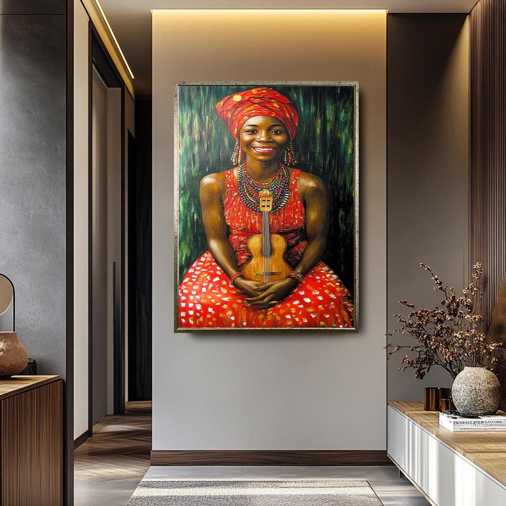 African Women Wall Art – Colorful Female Portrait Painting | Joyful Cultural Canvas