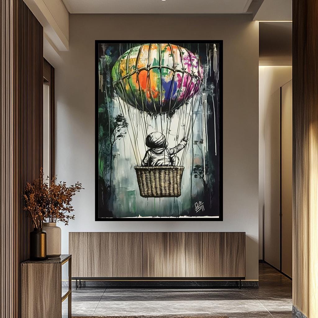 Banksy Wall Art - Colorful Hot Air Balloon Graffiti Canvas Print | Modern Street Decor