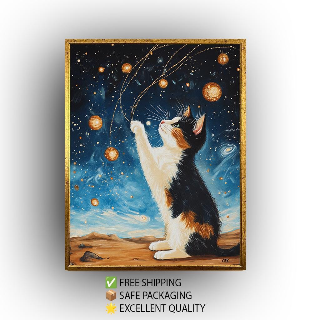Calico Cat Canvas Print – Whimsical Cosmic Cat Artwork | Fantasy Feline Wall Art