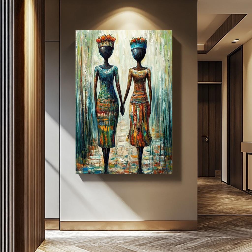 African Women Wall Art - Abstract Female Portrait Canvas | Vibrant Wall Decor