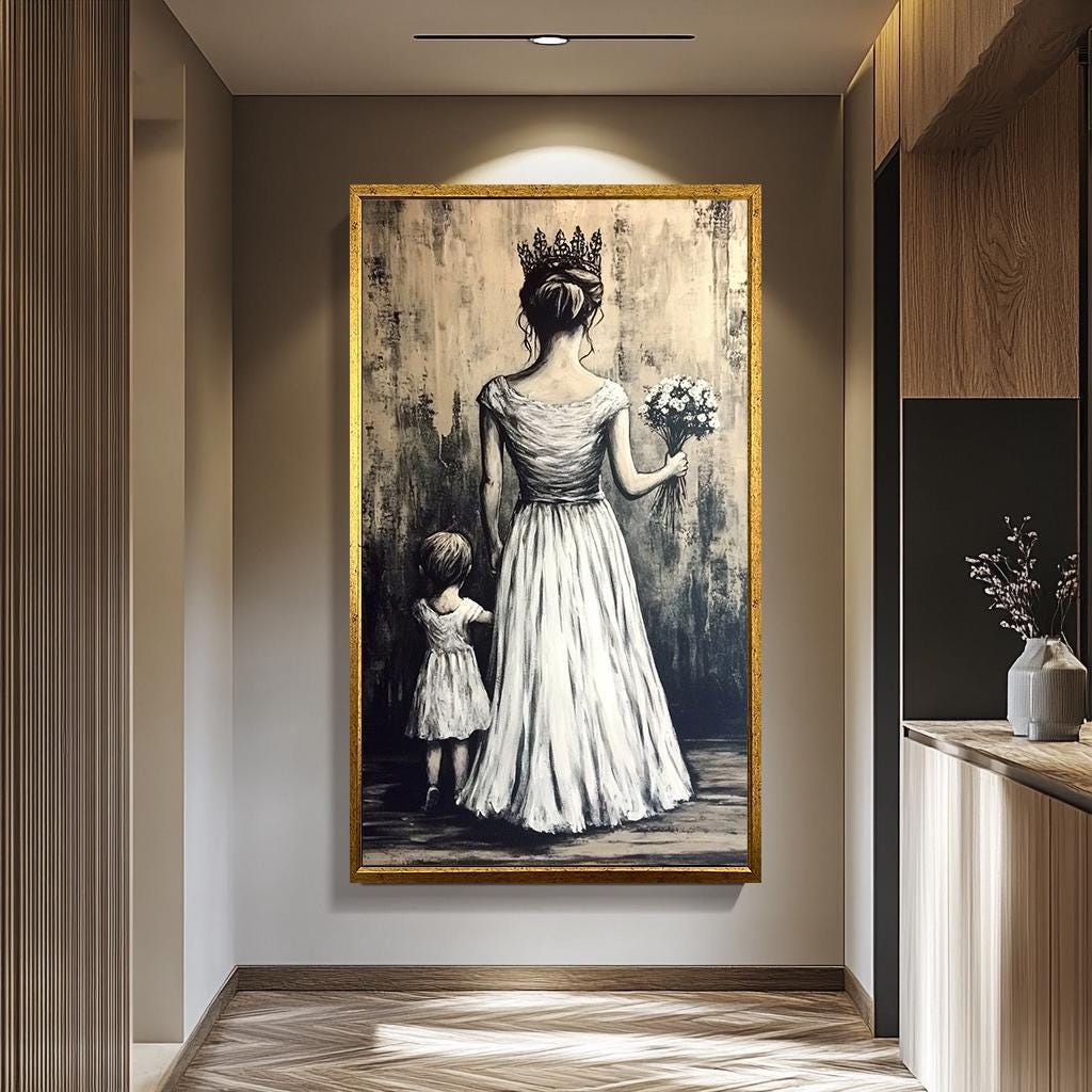 Mother and Child Wall Art - Black and White Canvas Print | Graffiti Wall Art Decor