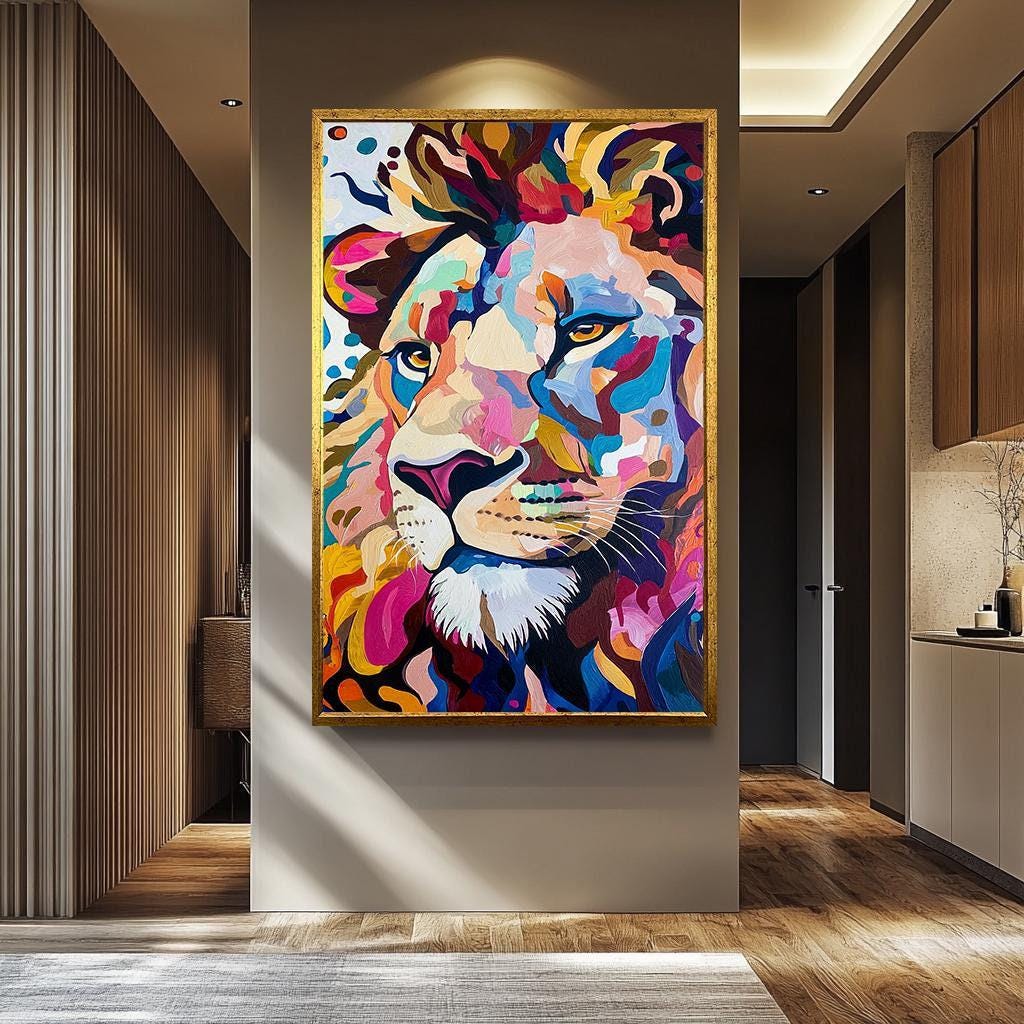 Colorful Lion Wall Art – Modern Abstract Canvas | Vibrant Wildlife Canvas Painting