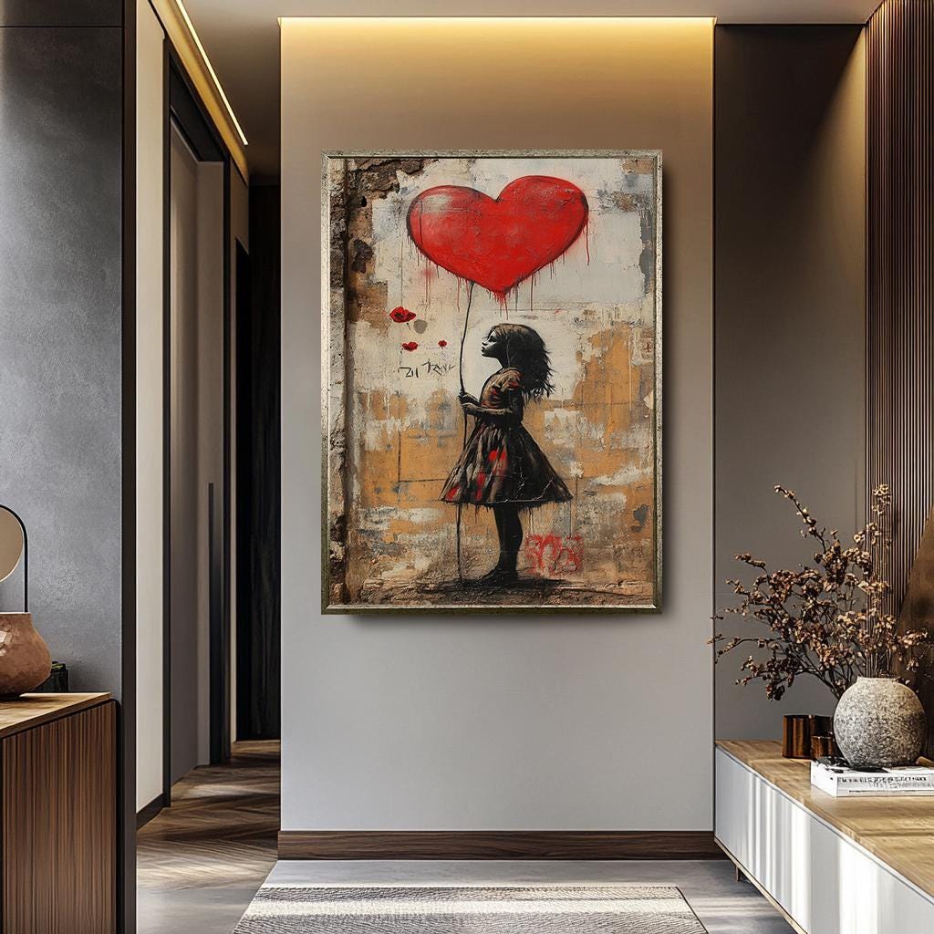 Banksy Balloon Girl Art - Red Heart Graffiti Wall Decor | Urban Canvas Print
