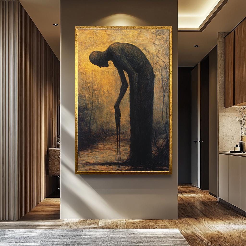 Dark Surreal Canvas Print – Moody Golden Light Gothic Wall Art With Melting Form