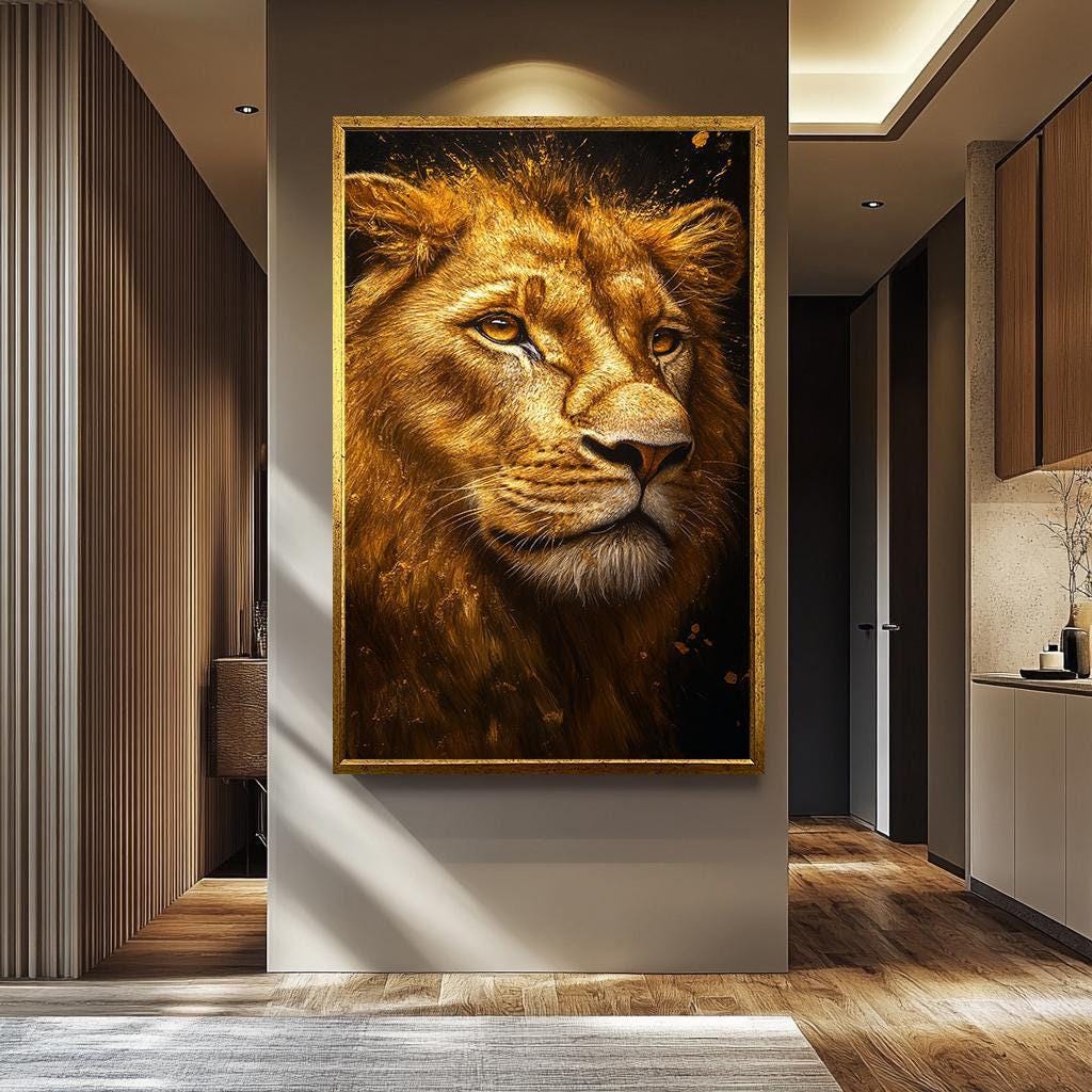 Lion Wall Art – Golden Lion Portrait Canvas Print | Luxury Wildlife Decor