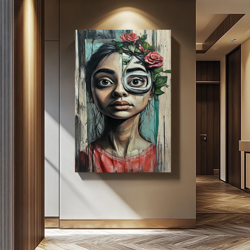 Abstract Woman Portrait | Surreal Wall Art - Modern Canvas Print With Bold Colors