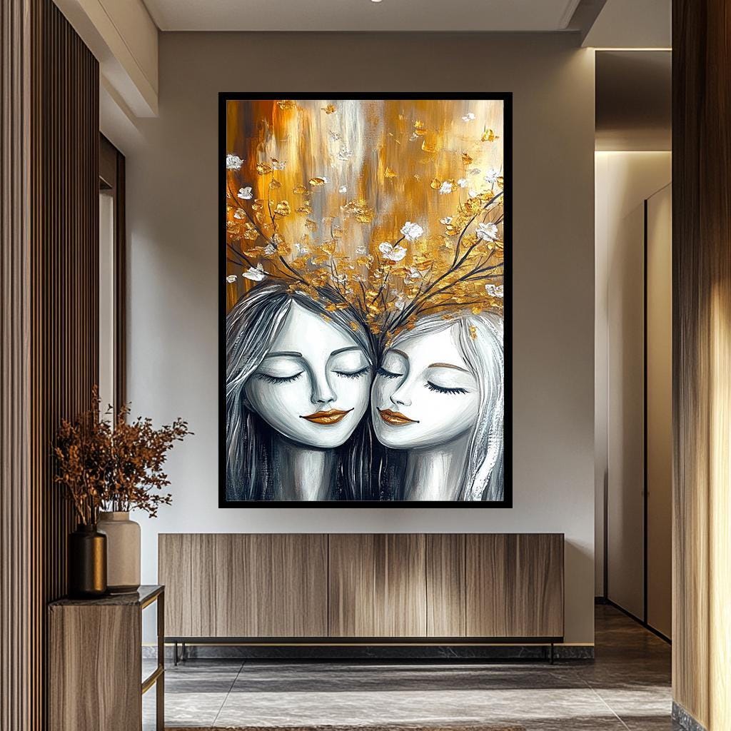 Women Wall Art – Textured Canvas Art Print | Sisterhood Canvas & Floral Portrait