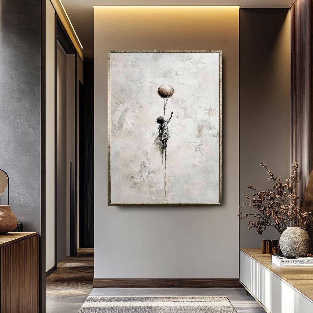 Minimalist Balloon Girl Art - Banksy Style Canvas | Urban Graffiti Decor