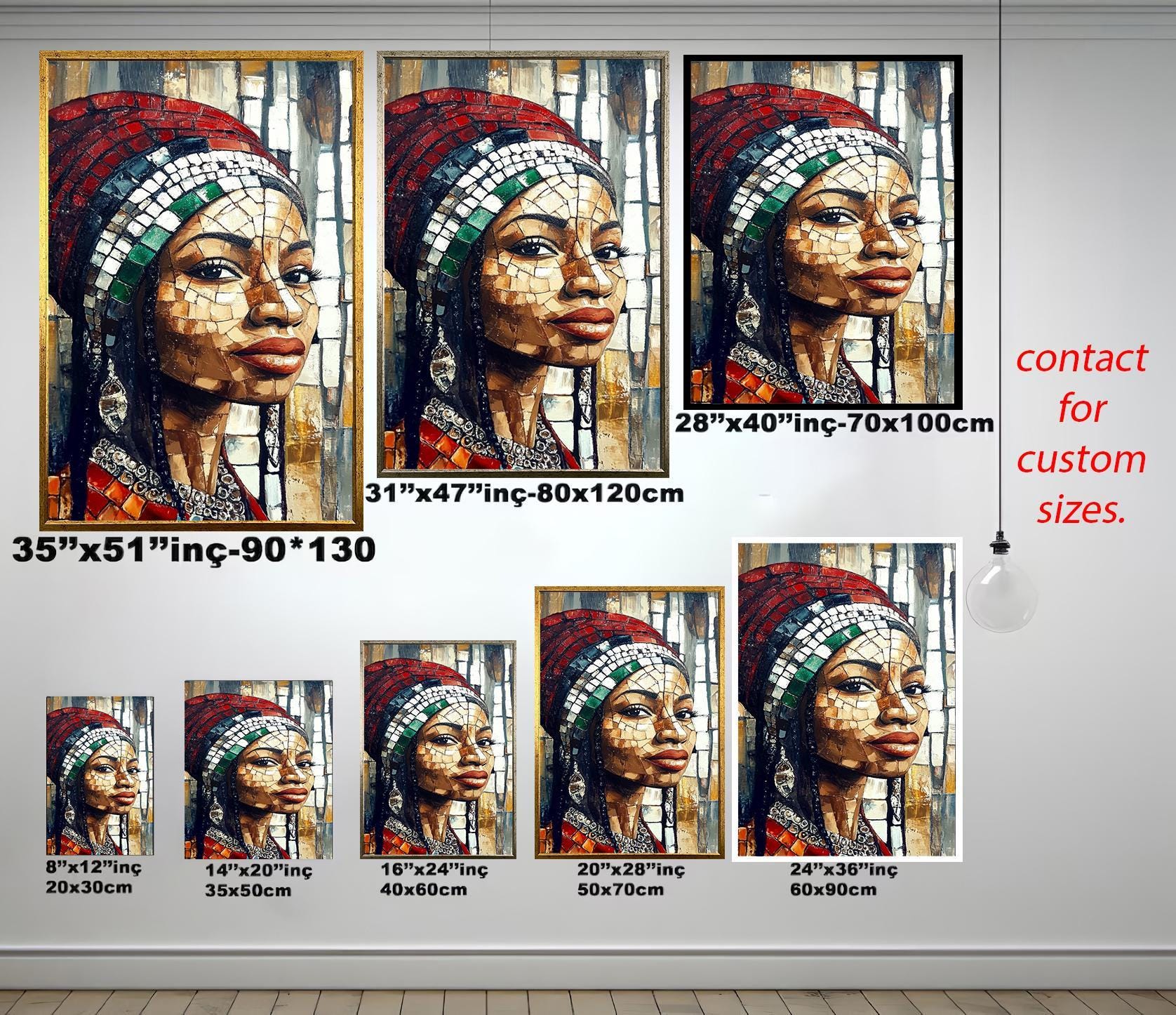 African Women Wall Art – Mosaic-Inspired Female Portrait Canvas | Vibrant Cultural Decor