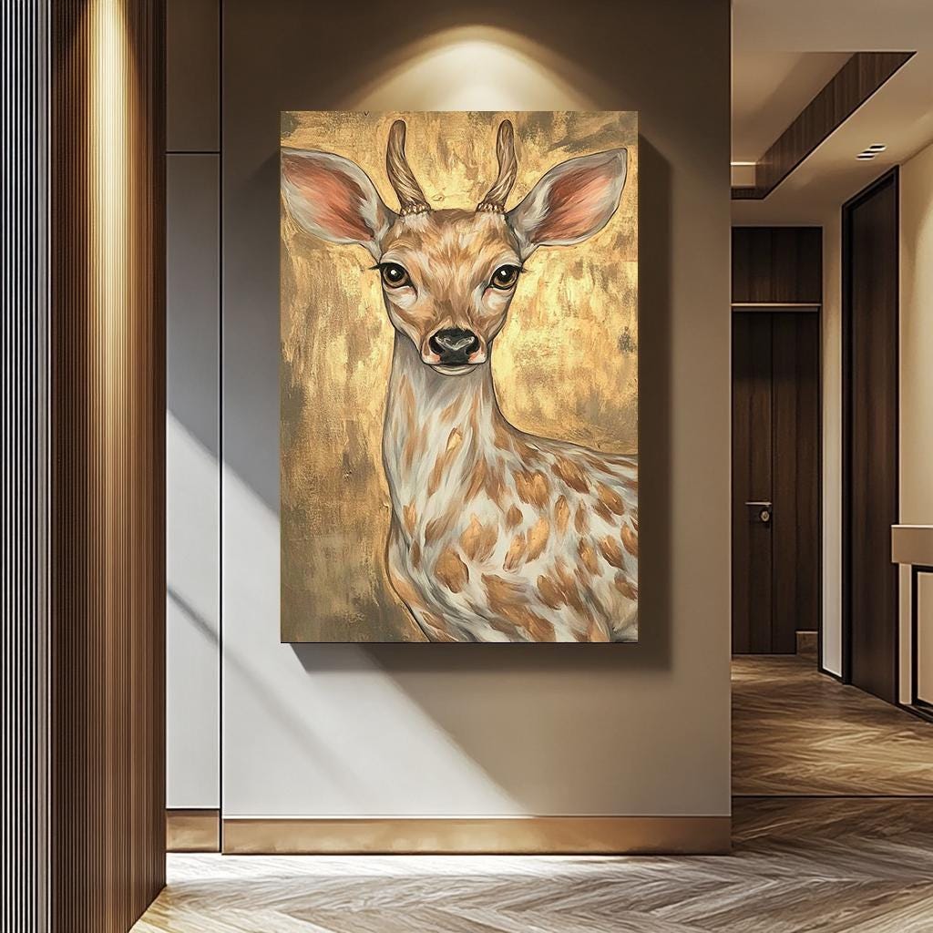 Golden Deer Canvas - Modern Animal Canvas Art | Vibrant Floral Fruit Wall Decor