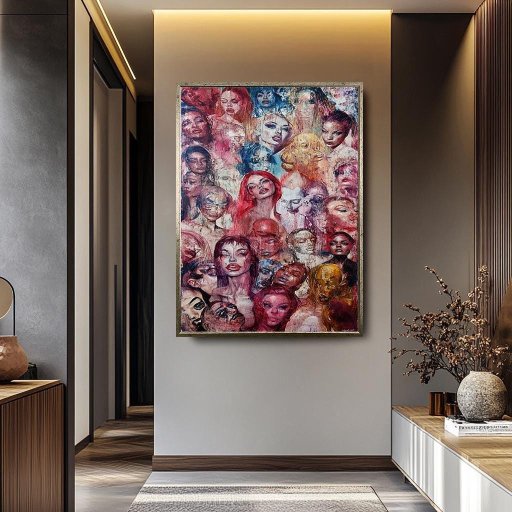 Surreal Faces Wall Art - Bold Pop Art Decor | Unique Canvas Prints & Vibrant Floral Painting