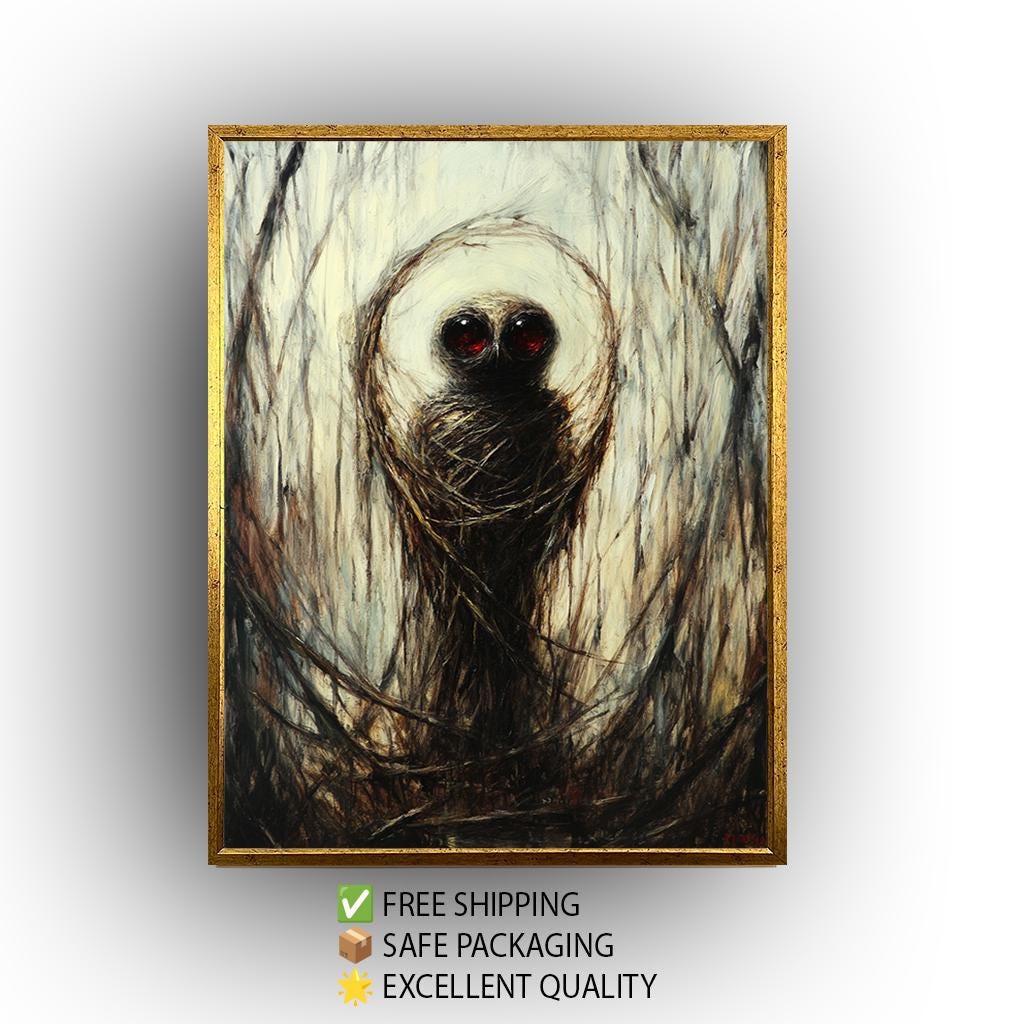Dark Forest Creature Art – Surreal Gothic Wall Decor With Eerie Red Eyes Canvas