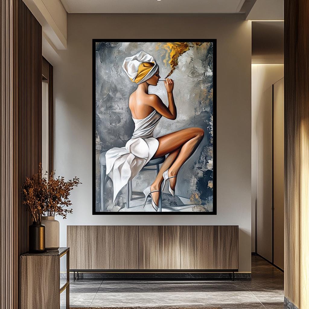 Woman Smoking Wall Art – Luxury Feminine Painting | Modern Women Canvas Print