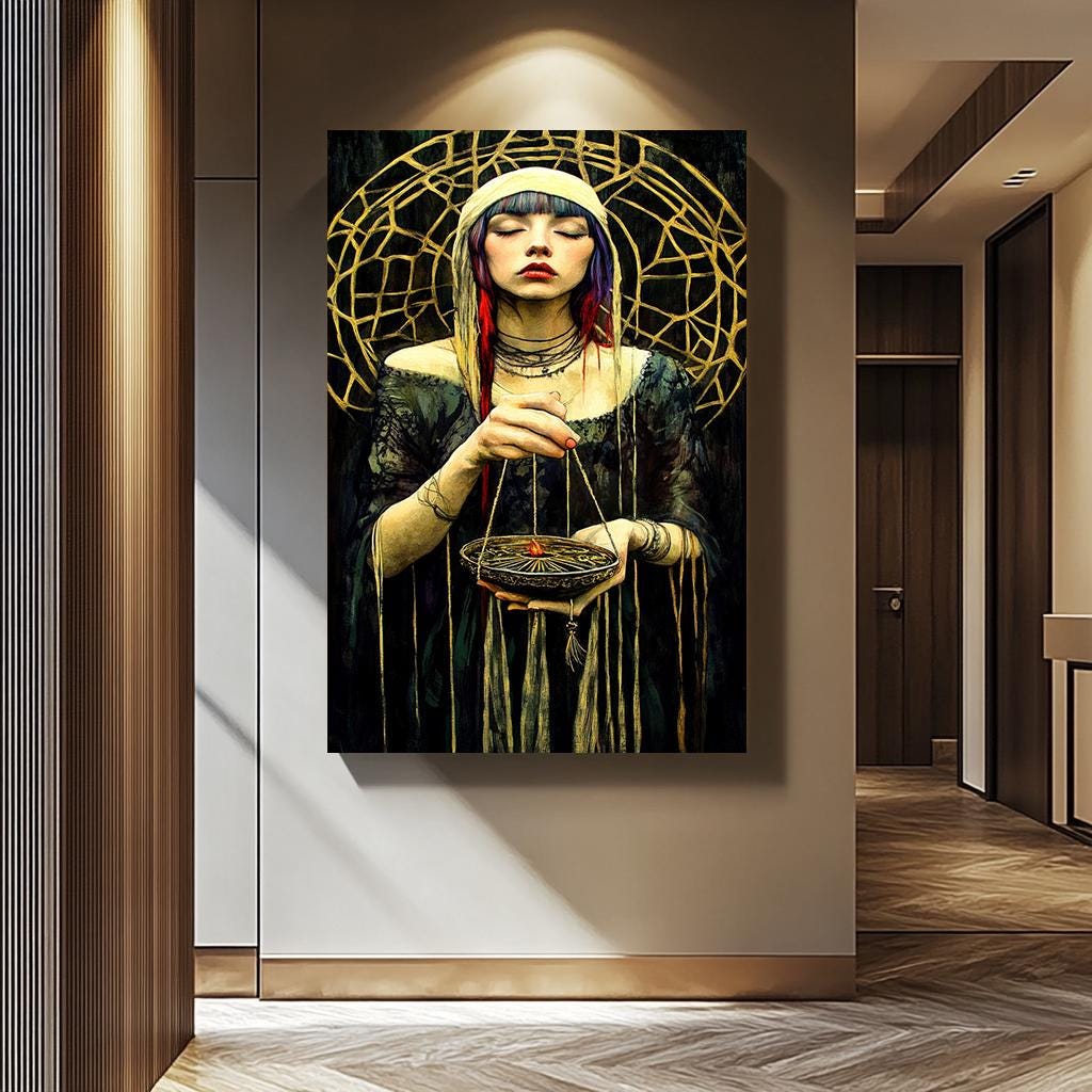 Mystical Woman Wall Art | Dark Aesthetic Decor – Feminine Gothic Artwork & Boho Witch Portrait