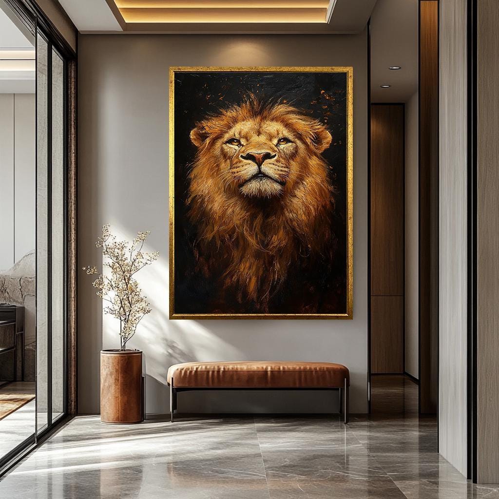 Lion Wall Art – Bold African Wildlife Canvas Painting | Safari Animal Decor