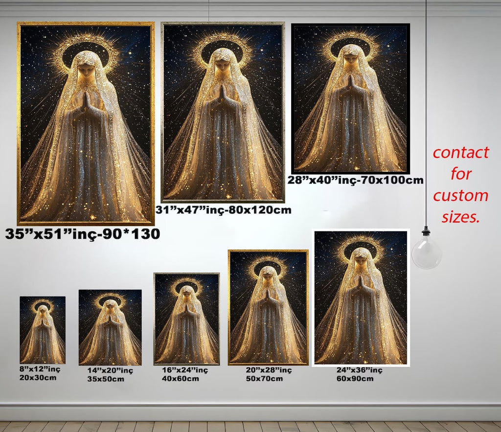 Virgin Mary Wall Art – Mother Mary Canvas Print with Starry Halo | Religious Home Decor