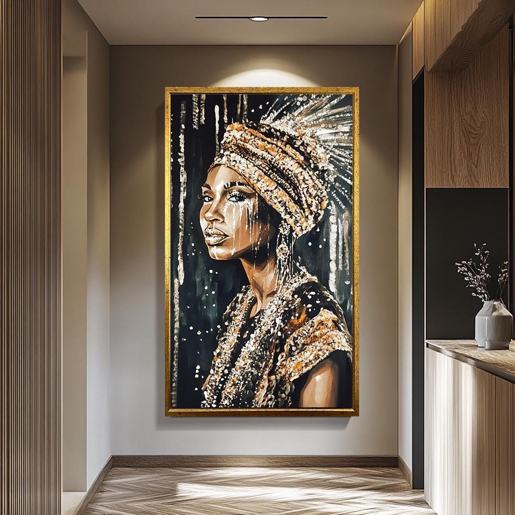 African Woman Wall Art - Female Portrait Canvas | Luxury Abstract Painting