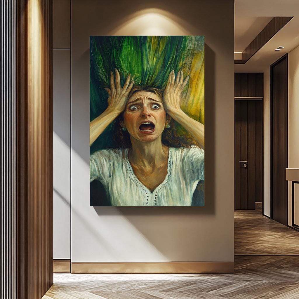 Emotional Woman Wall Art – Surreal Female Portrait on Hand-Stretched Canvas
