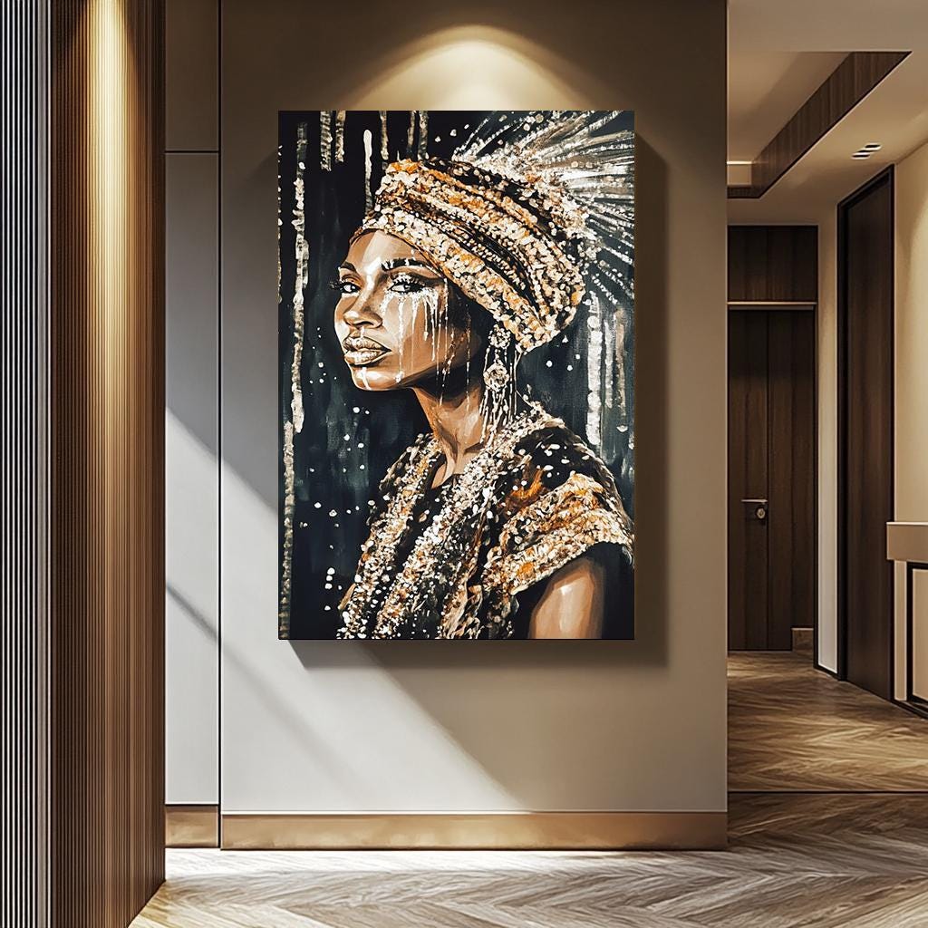 African Woman Wall Art - Female Portrait Canvas | Luxury Abstract Painting