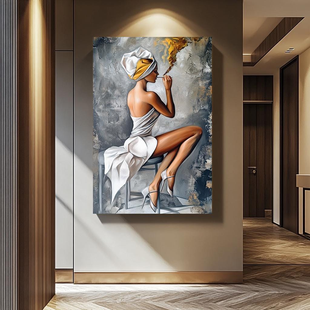 Woman Smoking Wall Art – Luxury Feminine Painting | Modern Women Canvas Print