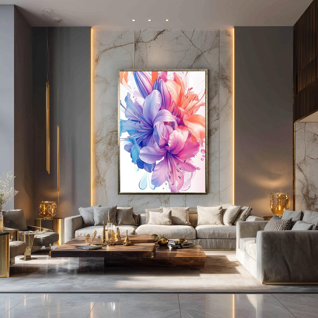 Colorful Lily Canvas Print – Vibrant Floral Wall Art in Pink Blue Purple Tones