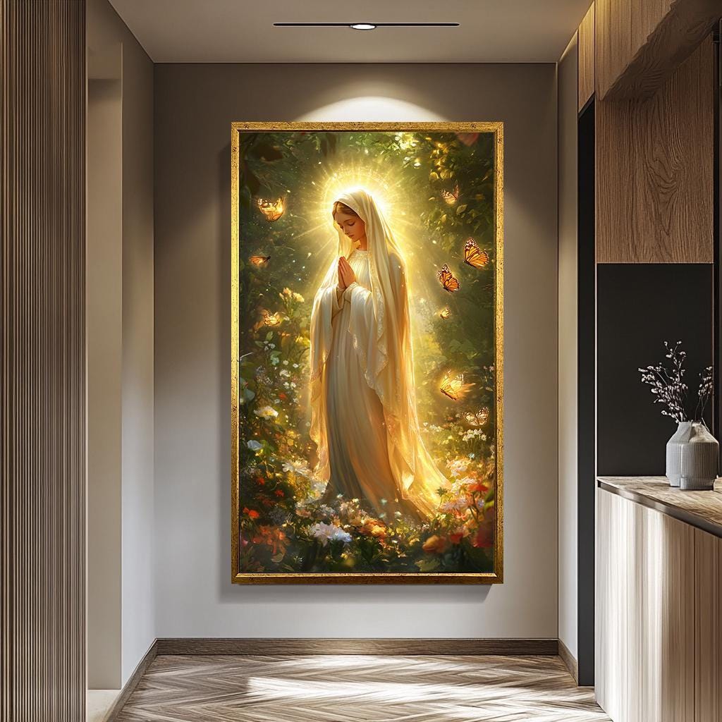 Virgin Mary Wall Art – Blessed Mother Art | Religious Canvas Painting | Catholic Wall Decor