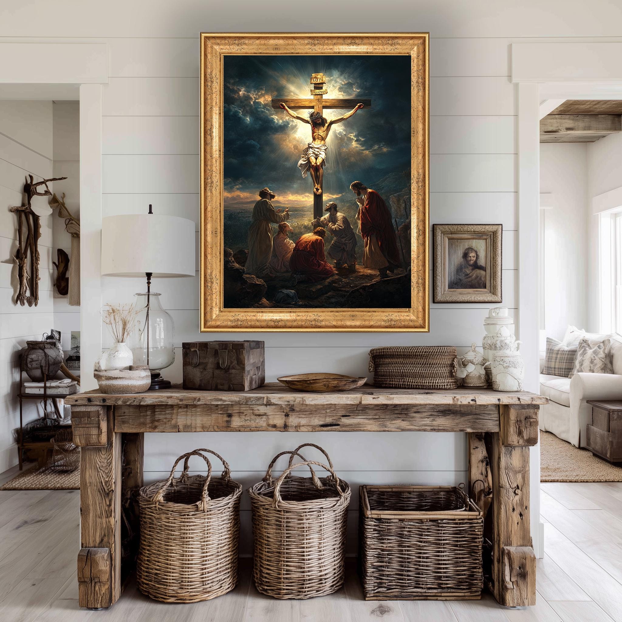 Jesus Crucifixion Canvas – Powerful Christian Wall Art | Faith Based Print with Divine Light