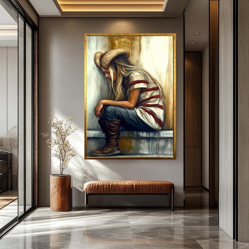 Surreal Woman Wall Art – Fantasy Female Portrait, Dark Aesthetic Painting & Gothic Decor