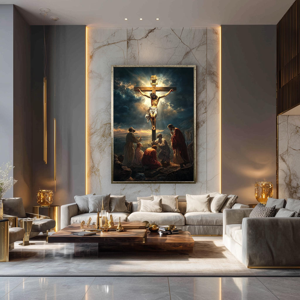 Jesus Crucifixion Canvas – Powerful Christian Wall Art | Faith Based Print with Divine Light