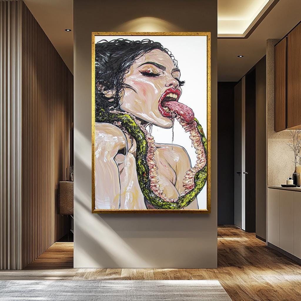Weird Women Wall Art – Dark Surreal Portrait | Edgy Contemporary Painting Canvas